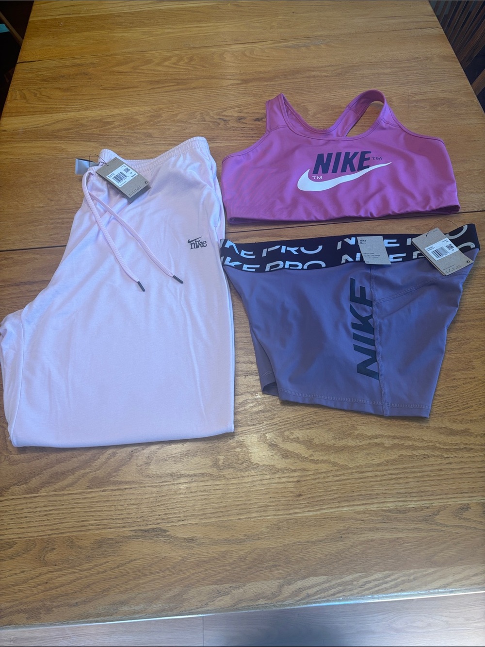 Nike Pink Sports Bra w/ Purple Shorts Light Pink Joggers 2 tops are 2x, pants 1x - Picture 8 of 13